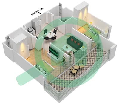 Азизи Ривьера 63 - Апартамент 2 Cпальни планировка Тип/мера 1 / UNIT 3 FLOOR 1-7