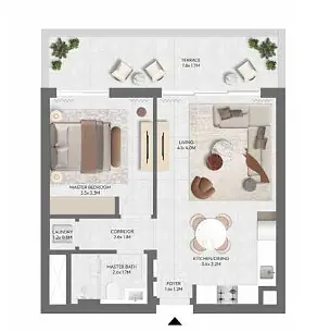 1 BR floor plan