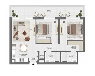2 BR floor plan
