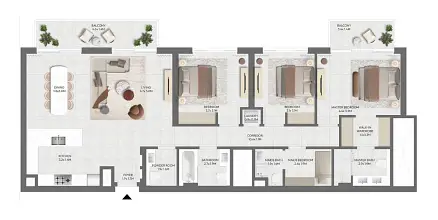 3 BR floor plan