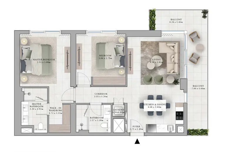 2 BR floor plan