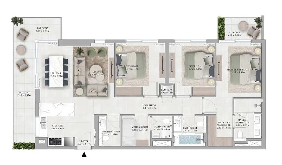 3 BR floor plan