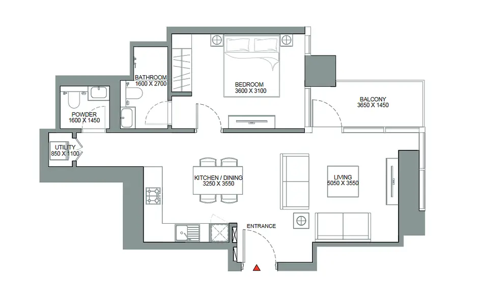 1 BR floor plan