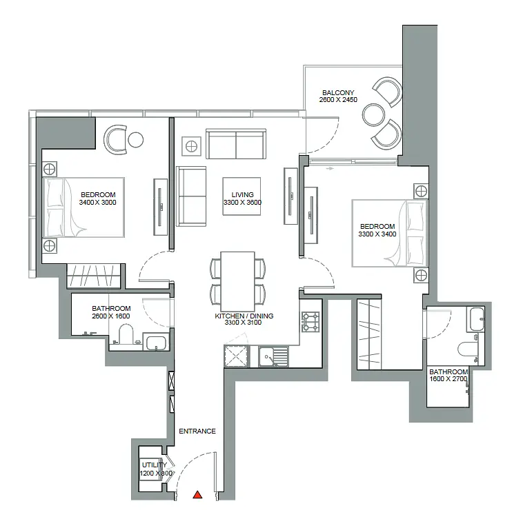 2 BR floor plan