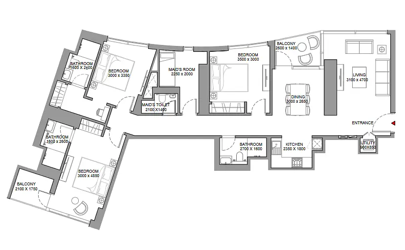 3 BR floor plan