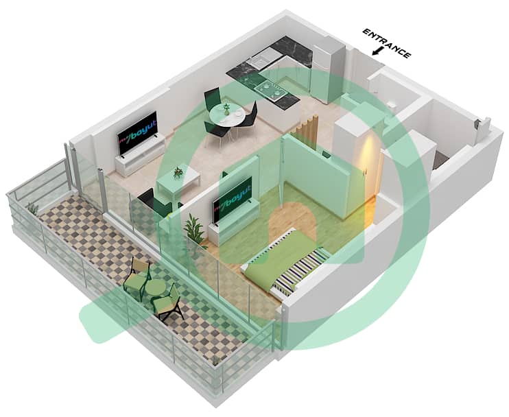 多瑙河畔景观1号公寓 - 1 卧室公寓类型／单位A / UNIT 4,5,9戶型图 Type A Unit 4,5,9 Floor 23, Unit 6,10 Floor 24-35, Unit 7,11 Floor 2-21,24-35, Unit 8 Floor 2-21,23, Unit 12 Floor 2-21 interactive3D