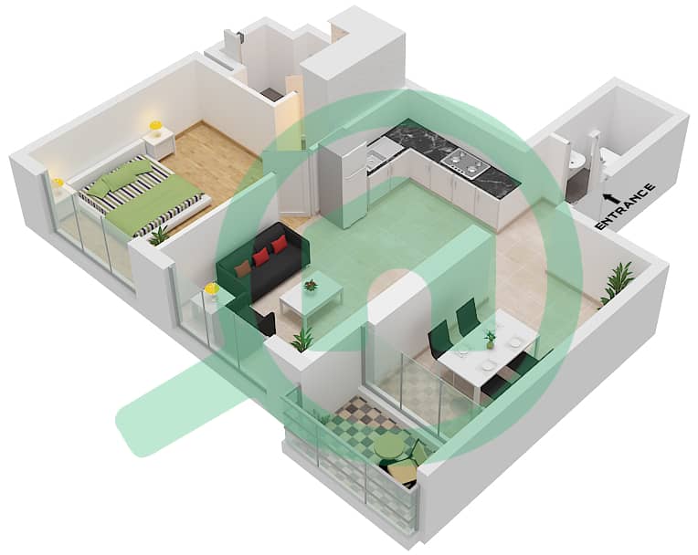 المخططات الطابقية لتصميم النموذج / الوحدة C / UNIT 2 شقة 1 غرفة نوم - فيوز 1 من دانوب Type C Unit 2 Floor 2-21 interactive3D