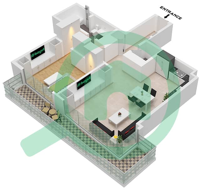 St. Regis Residences Financial Center Road - 1 Bedroom Apartment Type/unit B1,B2 / UNIT 02 Floor plan Type B1 Unit 02 Floor 7-13 , Type B2 Unit 02 Floor 14-21 interactive3D