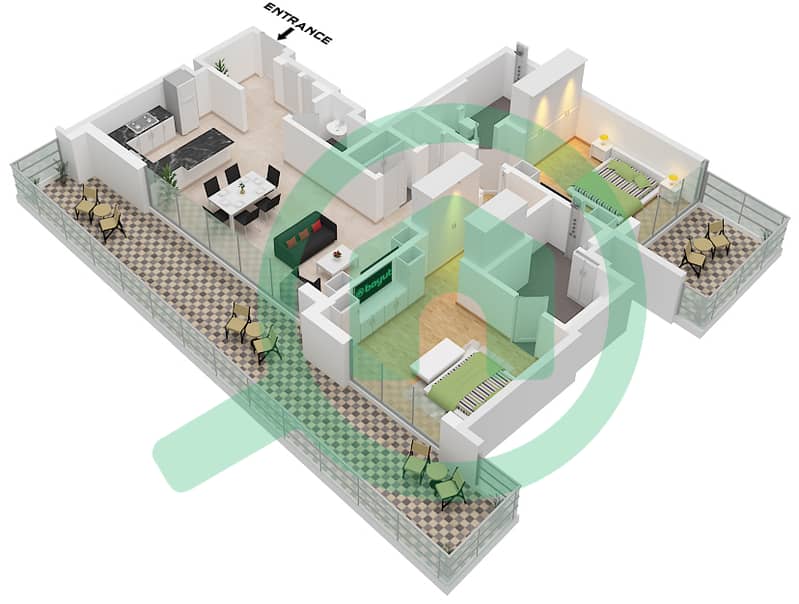 St. Regis Residences Financial Center Road - 2 Bedroom Apartment Type/unit B1,B2 / UNIT 05 Floor plan Type B1 Unit 05 Floor 7-13 , Type B2 Unit 05 Floor 14-21 interactive3D