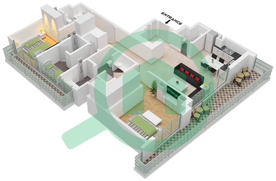 St. Regis Residences Financial Center Road - 2 Bedroom Apartment Type/unit A1,A2 / UNIT 02 Floor plan Type A1 Unit 02 Floor 22,Type A2 Unit 02 Floor 23 interactive3D