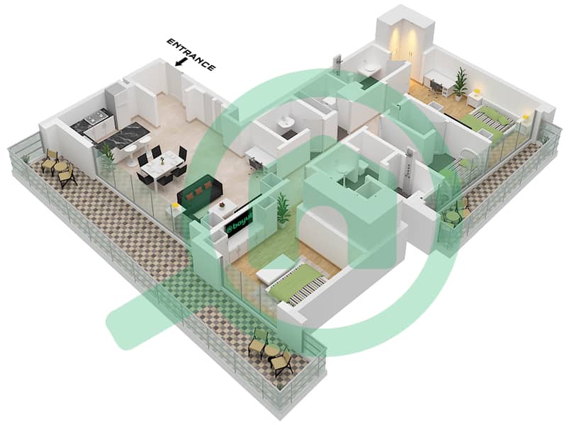 St. Regis Residences Financial Center Road - 2 Bedroom Apartment Type/unit F/ UNIT 01 Floor plan Type F Unit 01 Floor 22 interactive3D