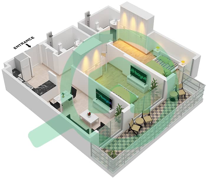 Парк Авеню I - Апартамент 2 Cпальни планировка Единица измерения 222 Unit 222 interactive3D