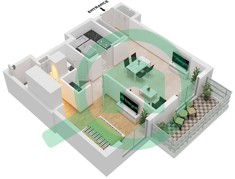 المخططات الطابقية لتصميم النموذج / الوحدة B / UNIT 6,7 FLOOR 2-11 شقة 1 غرفة نوم - سكن إف إتش Type B Unit 6,7 Floor 2-11,13-22 interactive3D