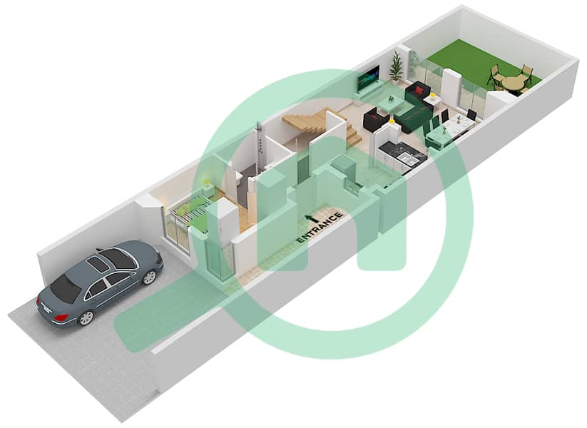 المخططات الطابقية لتصميم النموذج LTH-4G-E تاون هاوس 4 غرف نوم - مونت كارلو Type LTH-4G-E Floor Ground interactive3D