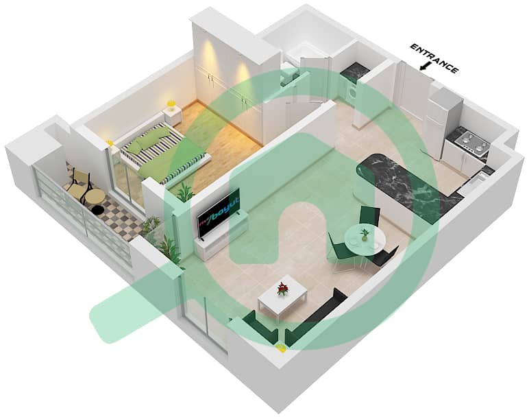 阿尔塔姆20号楼 - 1 卧室公寓单位6 FLOOR 2戶型图 Unit 6 Floor 2 interactive3D