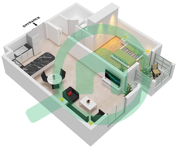 Аль Тамам 20 - Апартамент 1 Спальня планировка Единица измерения 1 FLOOR 5 Unit 1 Floor 5 interactive3D