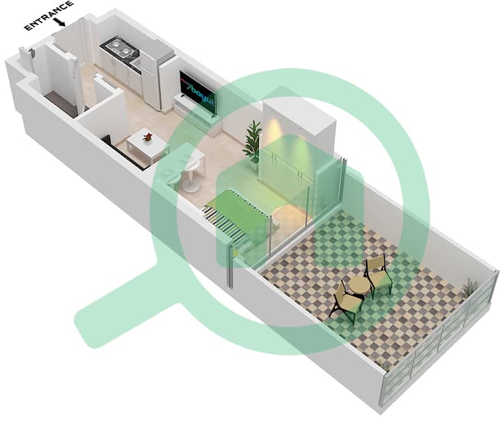 阿齐兹里维埃拉34号楼 - 单身公寓类型1A FLOOR 1戶型图 Type 1A Floor 1 interactive3D