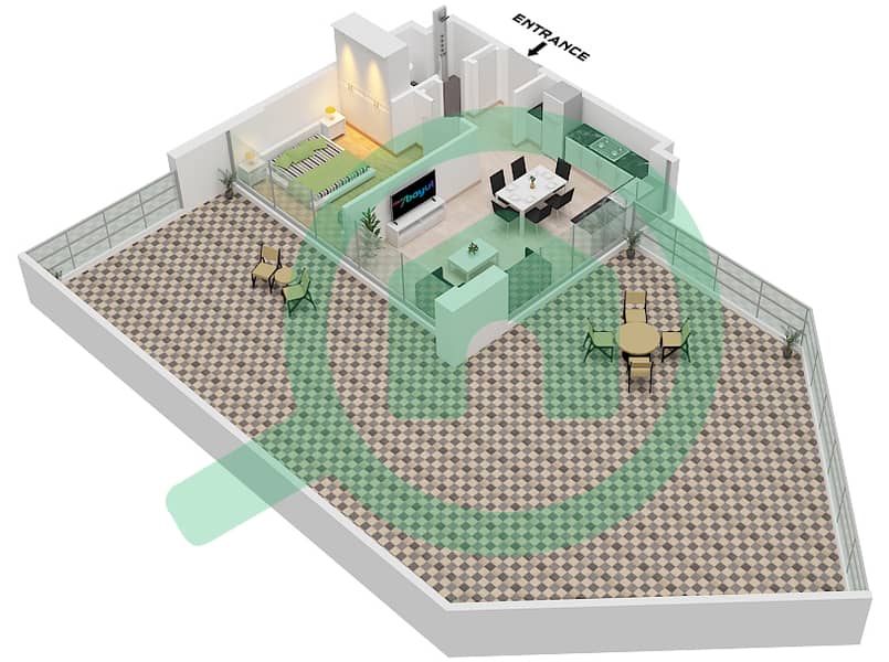 阿齐兹里维埃拉34号楼 - 1 卧室公寓类型1A FLOOR 1戶型图 Type 1A Floor 1 interactive3D