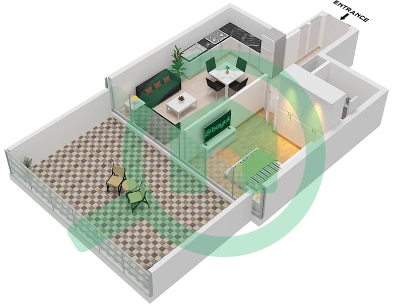 阿齐兹里维埃拉34号楼 - 1 卧室公寓类型2A FLOOR 1戶型图 Type 2A Floor 1 interactive3D