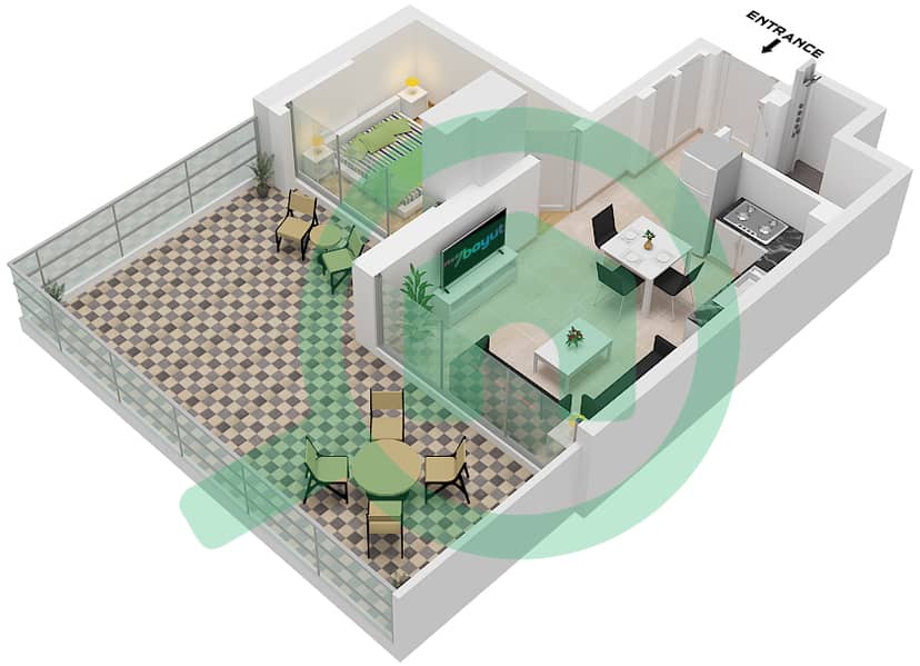 阿齐兹里维埃拉34号楼 - 1 卧室公寓类型4A FLOOR 1戶型图 Type 4A Floor 1 interactive3D