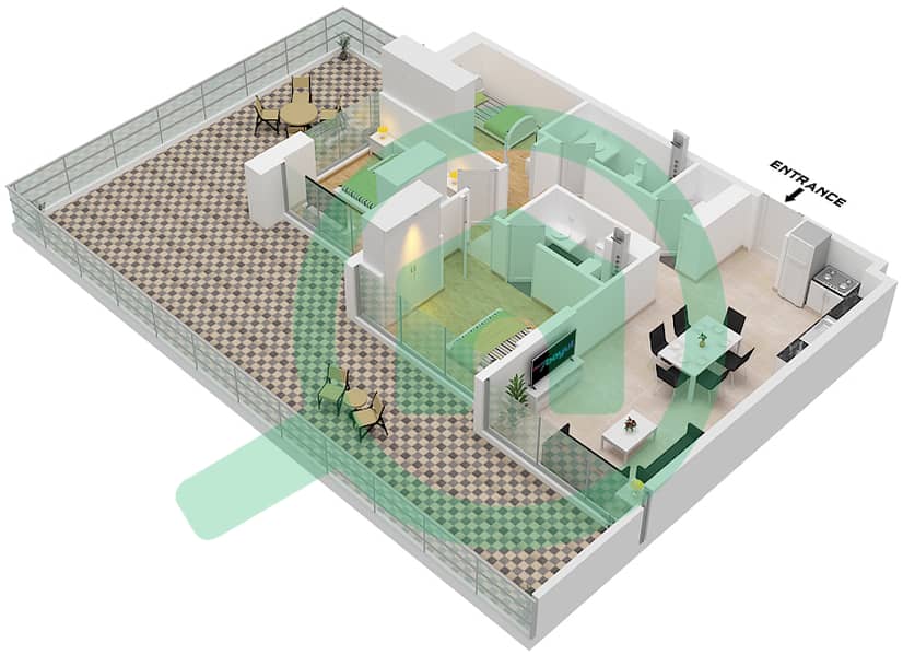 阿齐兹里维埃拉34号楼 - 3 卧室公寓类型1 FLOOR 1戶型图 Type 1 Floor 1 interactive3D