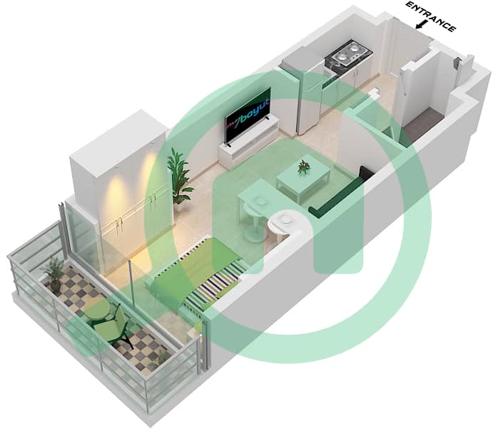 Azizi Riviera 34 - Studio Apartment Type 1B FLOOR 2-7 Floor plan Type 1B Floor 2-7 interactive3D