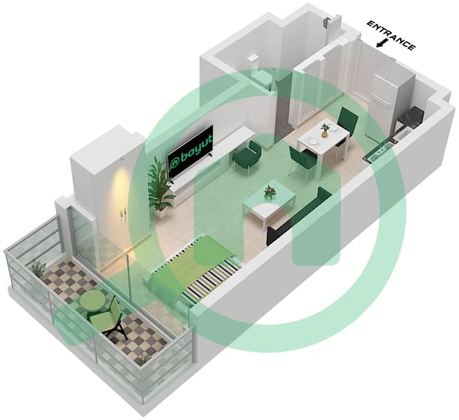 المخططات الطابقية لتصميم النموذج 3 FLOOR 2-7 شقة استوديو - عزيزي ريفييرا 34 Type 3 Floor 2-7 interactive3D