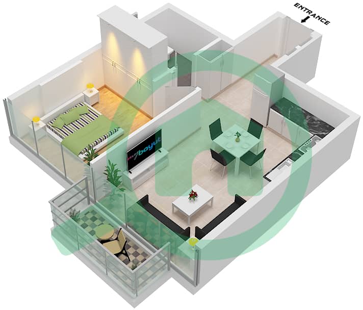 阿齐兹里维埃拉34号楼 - 1 卧室公寓类型2B FLOOR 2-7戶型图 Type 2B Floor 2-7 interactive3D
