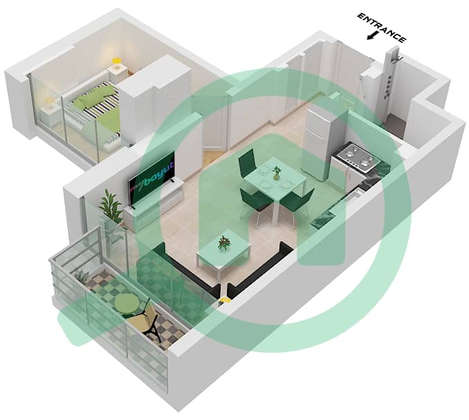 Azizi Riviera 34 - 1 Bedroom Apartment Type 4B FLOOR 2-7 Floor plan Type 4B Floor 2-7 interactive3D