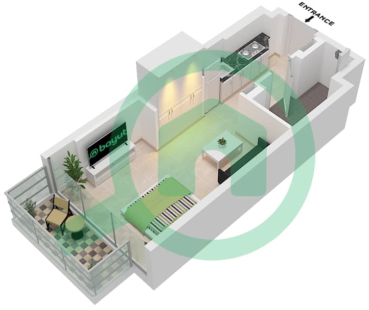 Azizi Riviera 34 - Studio Apartment Unit 9 FLOOR 4 Floor plan Unit 9 Floor 4 interactive3D