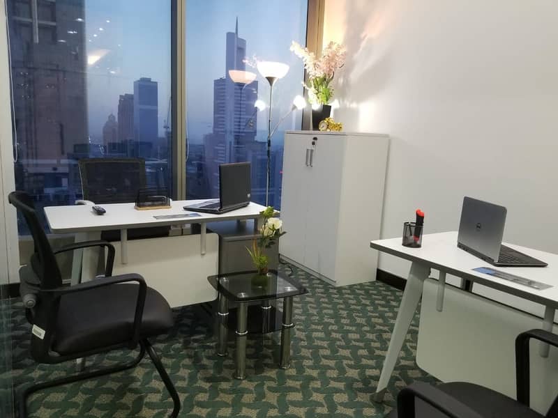FULLY FURNISHED BEAUTIFUL COMPACT OFFICES BURJ KHALIFA & SEA VIEW  REMARKABLE PRICE 22000/=IN ONE PAYMENT ONLY.
