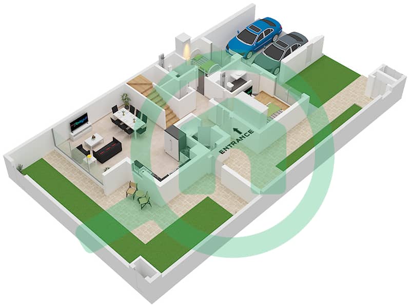 五月小区 - 4 卧室联排别墅类型／单位ARAI1/UNIT 4,6,8PLEX-TH01戶型图 Type ARAI 1 Unit 4,6,8PLEX-TH01 Floor Ground interactive3D