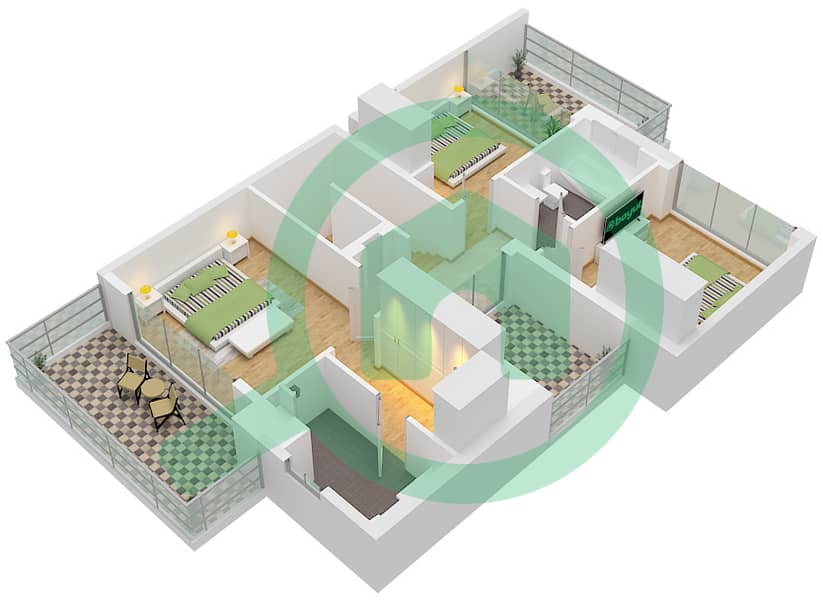 المخططات الطابقية لتصميم النموذج / الوحدة IRIS 1/ UNIT 4,6,8PLEX-TH تاون هاوس 4 غرف نوم - ماي Type IRIS 1 Unit 4,6,8PLEX-TH01 Floor First interactive3D