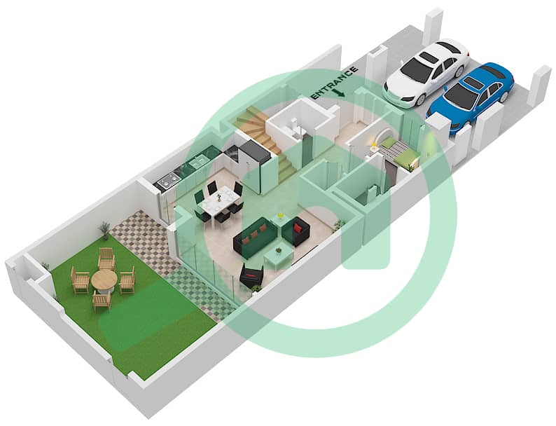 Май - Таунхаус 3 Cпальни планировка Тип/мера IRIS 1 / UNIT 4,6,8PLEX- Type IRIS 1 Unit 4,6,8PLEX-TH02 Floor Ground interactive3D