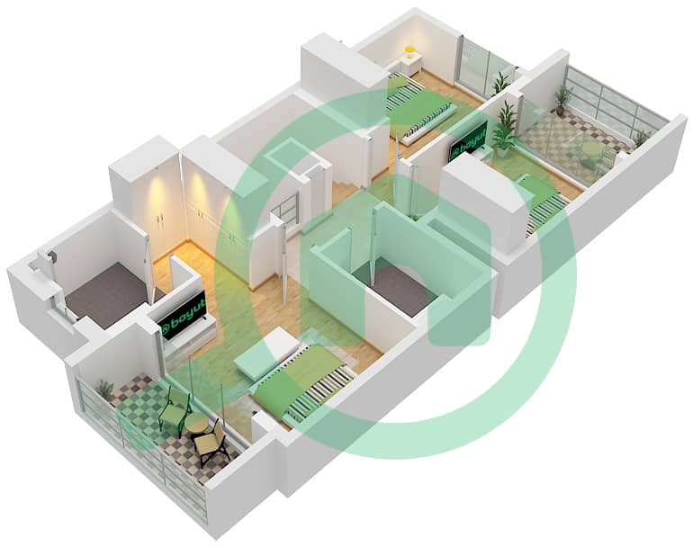 المخططات الطابقية لتصميم النموذج / الوحدة IRIS 1 / UNIT 4,6,8PLEX- تاون هاوس 3 غرف نوم - ماي Type IRIS 1 Unit 4,6,8PLEX-TH02 Floor First interactive3D