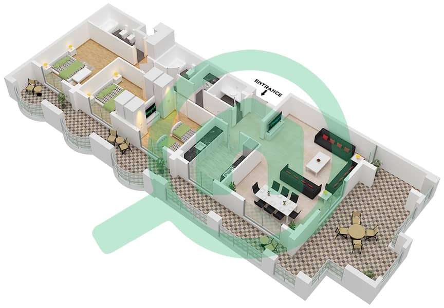 Royal Breeze 5 - 3 Bedroom Apartment Type 1 Floor plan Type 1 interactive3D