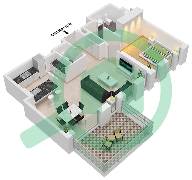 Bluewaters Residences 6 - 1 Bedroom Apartment Type/unit 2-1 / UNIT 5 FLOOR 1 Floor plan Type 2-1 Unit 5 Floor 1 interactive3D