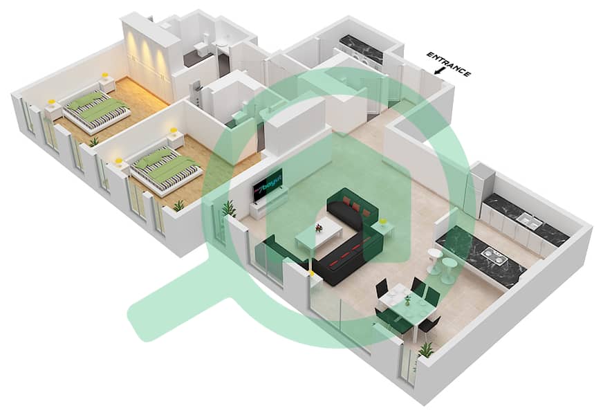 Bluewaters Residences 6 - 2 Bedroom Apartment Type/unit 8-2A / UNIT 2 FLOOR Floor plan Type 8 2A Unit 2 Floor interactive3D