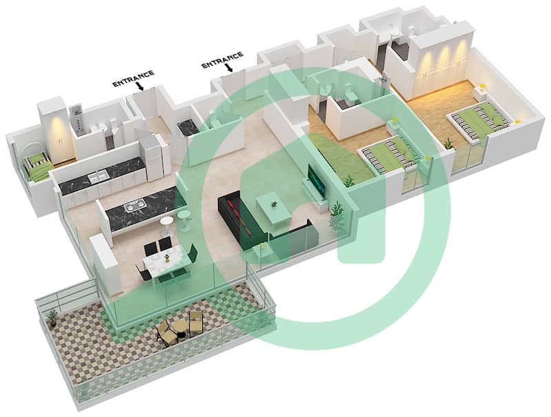 Bluewaters Residences 6 - 2 Bedroom Apartment Type/unit 2-1 / UNIT 6 FLOOR 2-11 Floor plan 2-1 Unit 6 Floor 2-11 interactive3D
