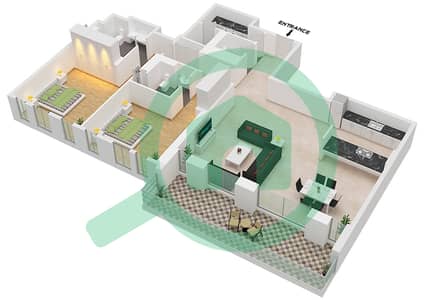 6号公寓楼 - 2 卧室公寓类型／单位8-2/UNIT 2 FLOOR 1,3-9,11戶型图