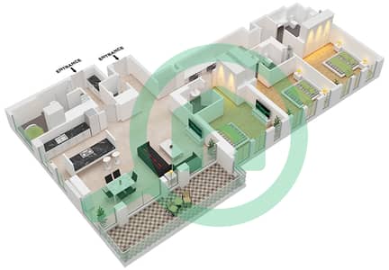 Bluewaters Residences 6 - 3 Bedroom Apartment Type/unit 1-1B.A UNIT 3 FLOOR 1 Floor plan