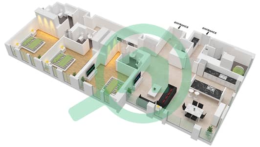 Bluewaters Residences 6 - 3 Bedroom Apartment Type/unit 1-1A / UNIT 1 FLOOR 2 Floor plan