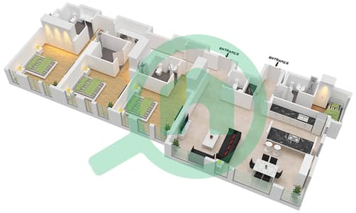 Bluewaters Residences 6 - 3 Bedroom Apartment Type/unit 2-1A / UNIT 4 FLOOR 2 Floor plan