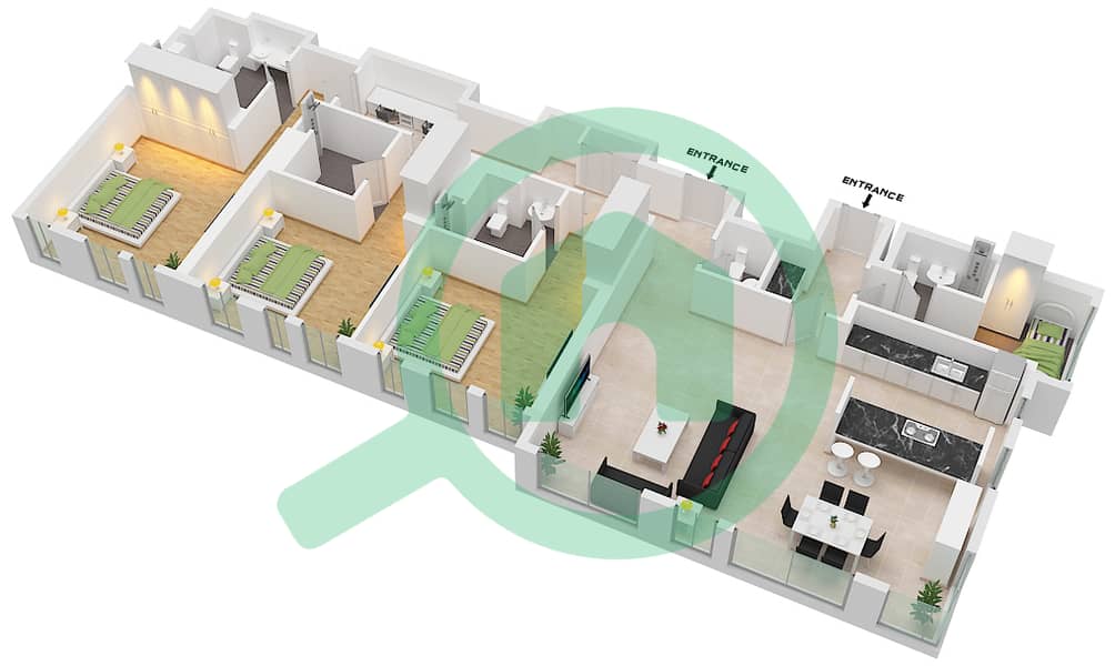 Bluewaters Residences 6 - 3 Bedroom Apartment Type/unit 2-1A / UNIT 4 FLOOR 2 Floor plan Type 2-1A Unit 4 Floor 2 interactive3D