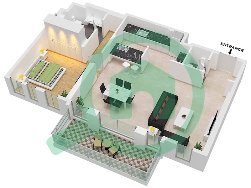 Bluewaters Residences 6 - 1 Bedroom Apartment Type/unit 1-4  /UNIT 10 FLOOR 1 Floor plan Type 1-4 Unit 10 Floor 1 interactive3D