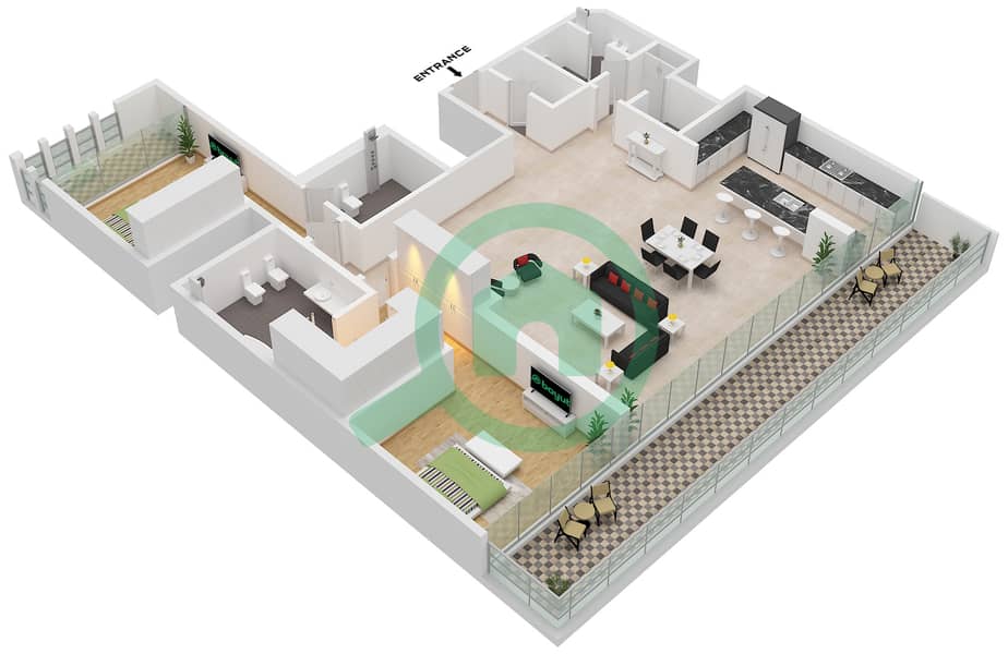 The Ritz-Carlton Residences - 2 Bedroom Apartment Type/unit THE RESIDENCES / UNIT 1 Floor plan Type The Residences Unit 1 Floor 1-4 interactive3D