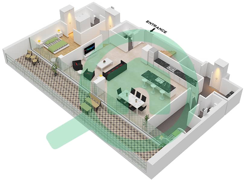 Здание 4Б - Апартамент 4 Cпальни планировка Тип A Type A Lower Floor interactive3D