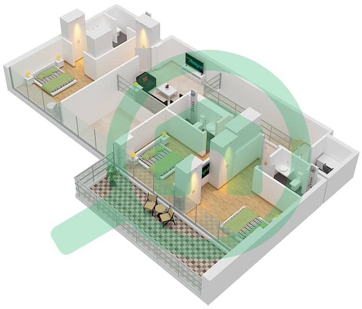Здание 4Б - Апартамент 4 Cпальни планировка Тип A Type A Upper Floor interactive3D