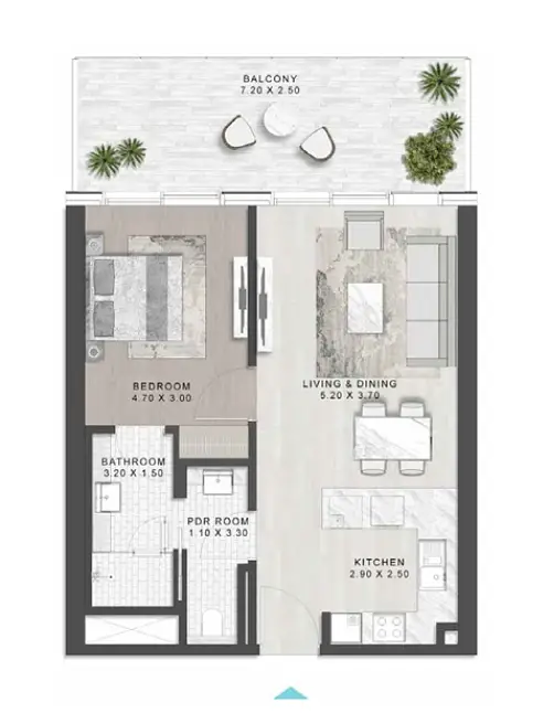 1 BR floor plan