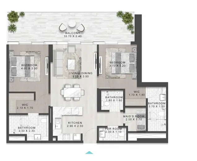 2 BR floor plan